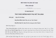 Thư Chúc Mừng Ngày Phụ Nữ Tin Lành